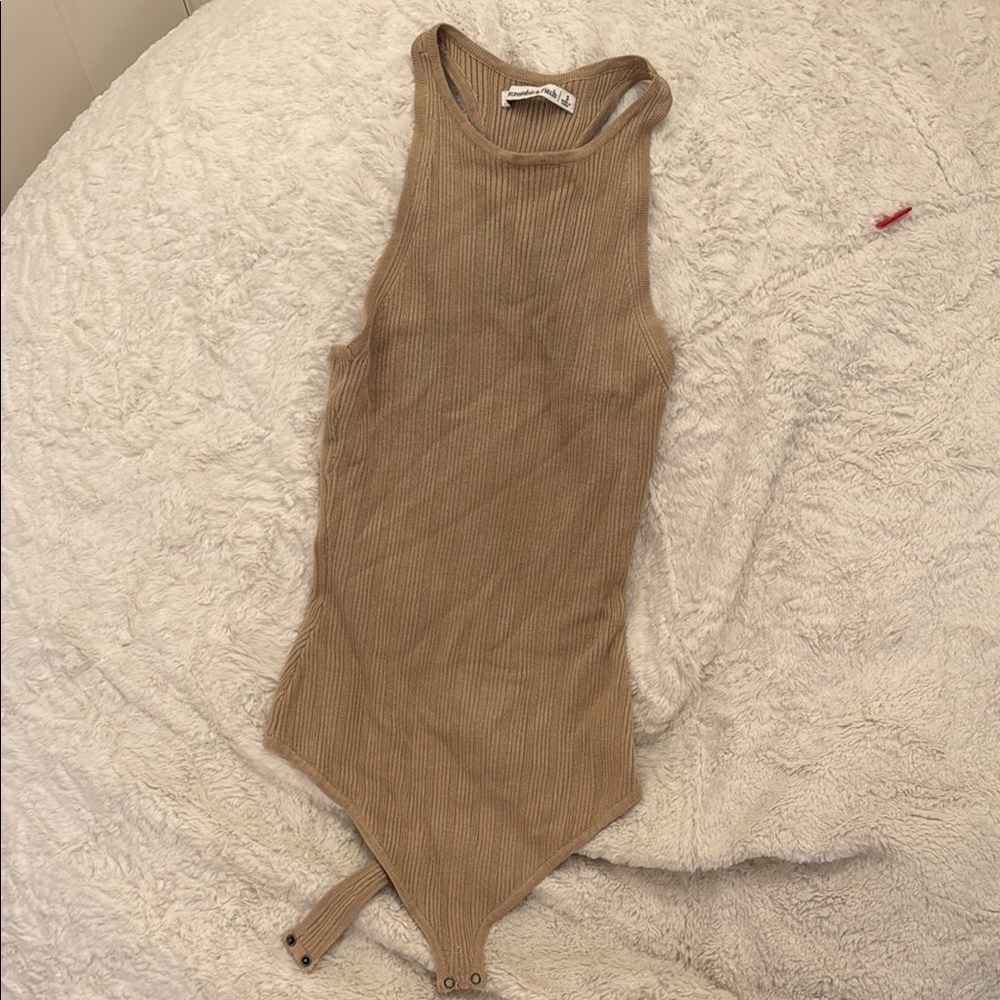 Abercrombie & Fitch Tan Ribbed Sleeveless Bodysuit